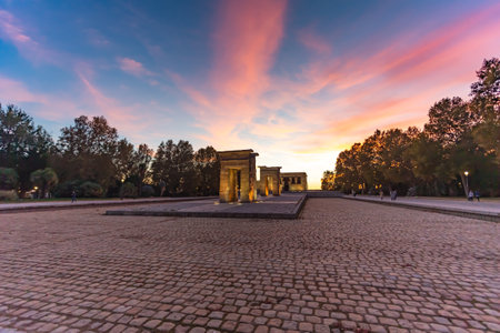 Madrid, Spain-October 9, 2020: Temple of Debod during sunset in Madrid