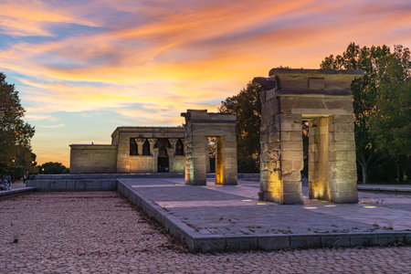Madrid, Spain-October 9, 2020: Temple of Debod during sunset in Madrid