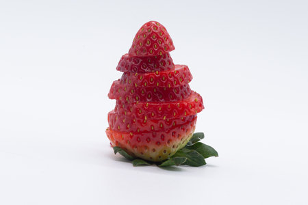 red strawberries whole and in pieces. Fresh fruitの写真素材