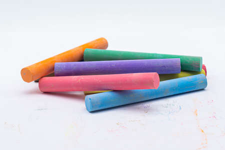 Colorful crayons on a white background. Studio shot.の写真素材