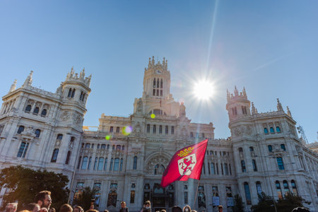 Madrid, Spain- October 24, 2021: Festival of transhumance in Madrid. Sheep and goats walk through the most emblematic streets of Madrid with their shepherds.のeditorial素材