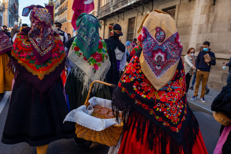 Madrid, Spain- October 24, 2021: Festival of transhumance in Madrid. Sheep and goats walk through the most emblematic streets of Madrid with their shepherds.のeditorial素材