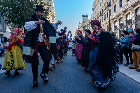 Madrid, Spain- October 24, 2021: Festival of transhumance in Madrid. Sheep and goats walk through the most emblematic streets of Madrid with their shepherds.のeditorial素材