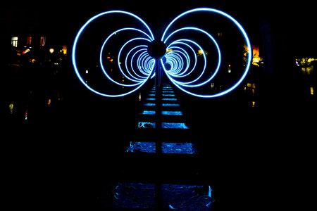 Madrid, Spain- October 29, 2021: MadridLuz festival lights and decorates the streets of the capital during Christmas nights. Backlit photos.のeditorial素材