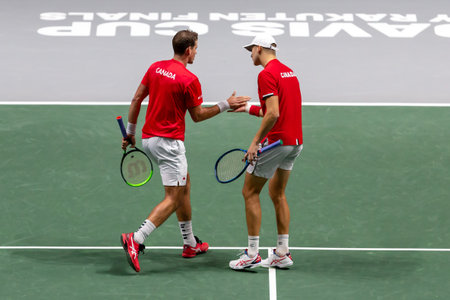 Madrid, Spain-November 25, 2021: Davis Cup competition between the countries of Sweden and Canada at the Casa de Campo Fairgrounds in Madridのeditorial素材