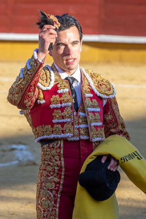 Madrid, Spain- April 2, 2022: Chenel Cup held at the El Alamo bullring in Madrid. Fight of brave bulls. The bullfighter Amor Rodriguez during the Chenel Cup in Madrid.のeditorial素材