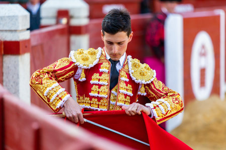 Madrid, Spain- April 9, 2022: Chenel Cup in Miraflores de la Sierra. The bullfighter Garcia Navarrete during the competition.のeditorial素材