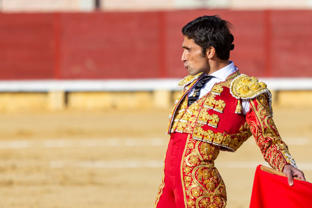 Madrid, Spain- April 9, 2022: Chenel Cup in Miraflores de la Sierra. The bullfighter Perez Mota during the competition.のeditorial素材