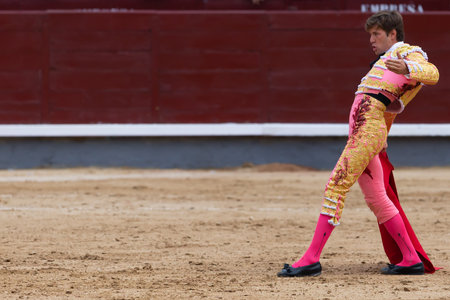 Madrid, Spain- June 2, 2022: Juan Leal with a crutch during the bullfight held at the Las Ventas bullring in Madrid. bullfights Bullfighter with a crutch.のeditorial素材