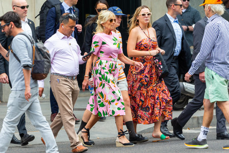 Madrid, Spain-June 27, 2022: The first lady of the United States, Jill Biden walks through Madrid accompanied by her granddaughters Maisy and Finnegan. Jill Biden is shopping in Maのeditorial素材