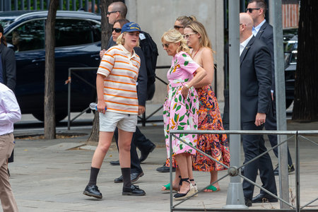 Madrid, Spain-June 27, 2022: The first lady of the United States, Jill Biden walks through Madrid accompanied by her granddaughters Maisy and Finnegan. Jill Biden is shopping in Maのeditorial素材