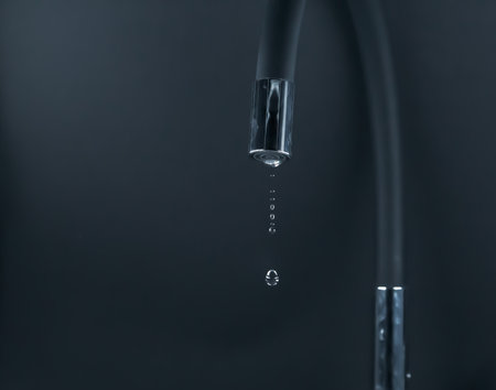 water drought. water restrictions. Drops of water falling from the faucet. Faucet items. water cuts. Restrictions on water consumption during the summer.の写真素材