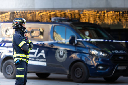 Madrid, Spain- November 25, 2022: Madrid community fire department. Firefighters uniform. Emergency...
