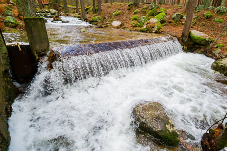 Wild mountain river. Mountain scenery. Autumn colors in the mountains of Madrid. Whitewater waterfalls in the high mountains.の写真素材