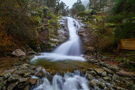 Wild mountain river. Mountain scenery. Autumn colors in the mountains of Madrid. Whitewater waterfalls in the high mountains.の写真素材