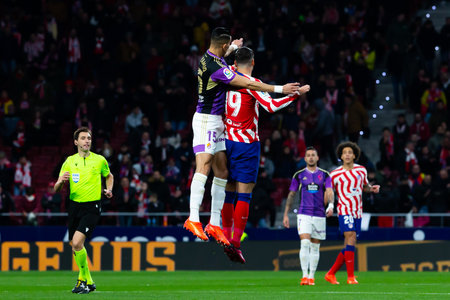 Madrid, Spain- January 21, 2023: Soccer match between Atletico de Madrid and Real Valladolid at Civitas Metropolitano. Alvaro with the ball.のeditorial素材