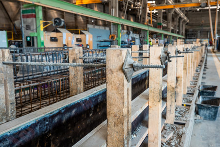 Concrete panel factory for home construction. Huge production. Creation of building materials....