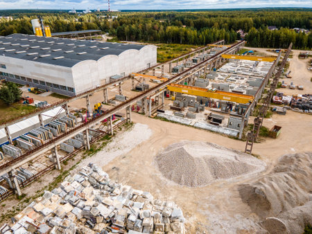 Aerial view of Precast concrete wall panel factory.  Transportation, logistic or environment conceptの写真素材