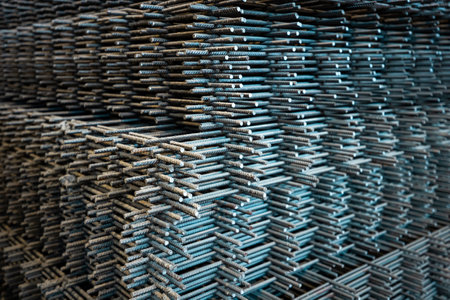 Metal armature. Building materials. Construction site. Reinforced concrete. Reinforcement mesh....