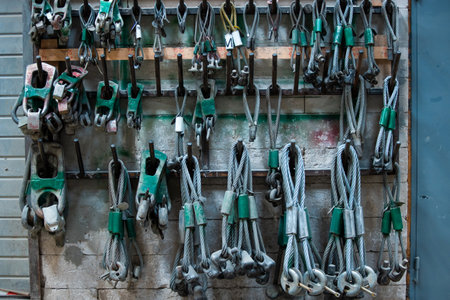 Stainless steel cable, with loops and copper clamps in factoryの写真素材