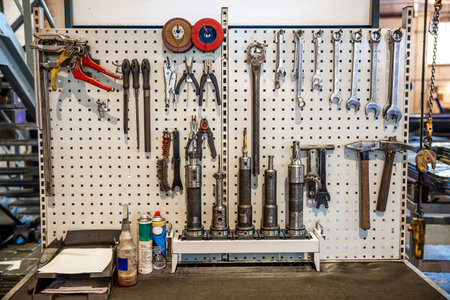 Tools from mechanical workshop in metal factoryの写真素材