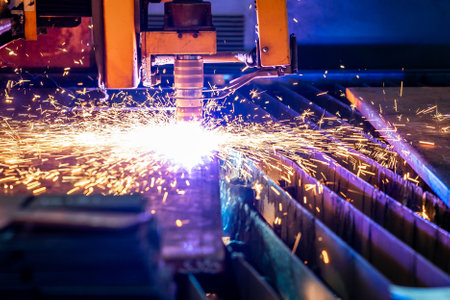 Metallurgy milling plasma cutting of metal CNC Laser engraving. Concept background modern industrial technology.の写真素材