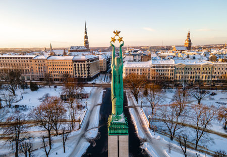 Freedom Monument known as Milda, located in the centre of Riga, the capital of Latviaの写真素材