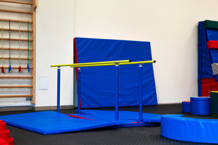 Dynamic Gym Setup for Kids: Colorful and Safe Equipment for Active Playtime.の写真素材