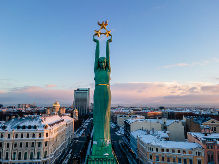 Freedom Monument known as Milda, located in the centre of Riga, the capital of Latviaの写真素材