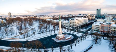 Freedom Monument known as Milda, located in the centre of Riga, the capital of Latviaの写真素材