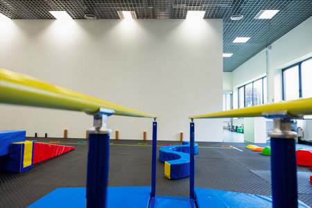 Dynamic Gym Setup for Kids: Colorful and Safe Equipment for Active Playtime.の写真素材