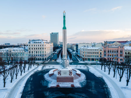 Freedom Monument known as Milda, located in the centre of Riga, the capital of Latviaの写真素材