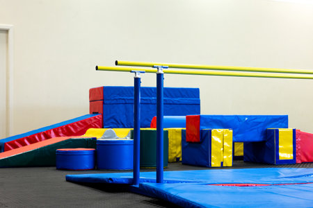 Dynamic Gym Setup for Kids: Colorful and Safe Equipment for Active Playtime.の写真素材