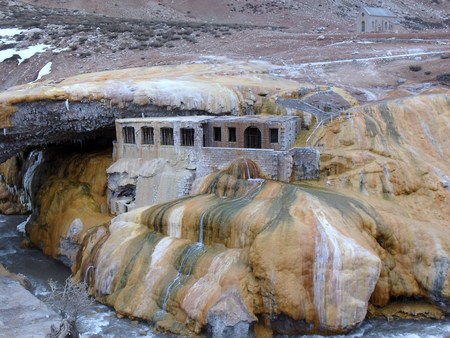 Abandoned hot baths hotel on Del Inca Bridgeの写真素材