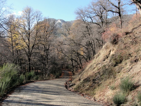 Beatiful road under the hillsの写真素材