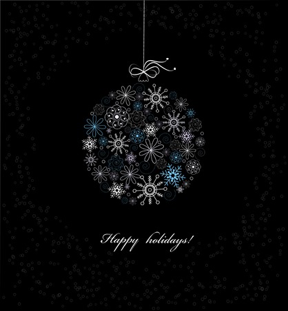 Christmas greeting card with bauble made  from colored snowflakesの写真素材