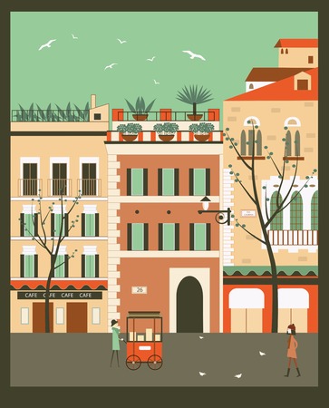 Illustration of city street  in bright colorsの写真素材