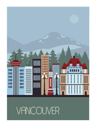 Vancouver Canada  in bright colors with skyscrapersの写真素材