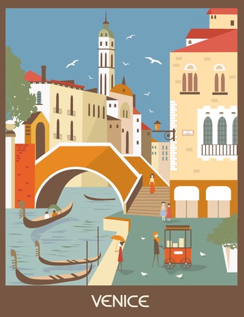 Gondolas in Venice, Italy in sunny day.Vectorの写真素材