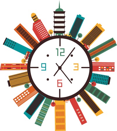 Clock with buildings. Vectorの写真素材