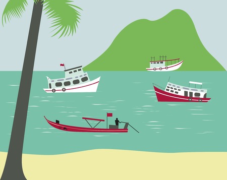 Boats on tropical beach in Thailand. Vectorの写真素材