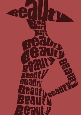 Silhouette of woman in hat from words. Vectorの写真素材