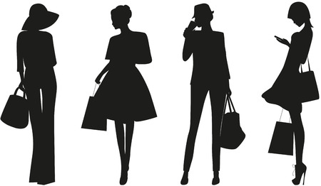 Black silhouettes of Fashion women on white background.の写真素材