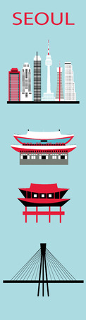 Set of Seoul symbols n bright colorsの写真素材