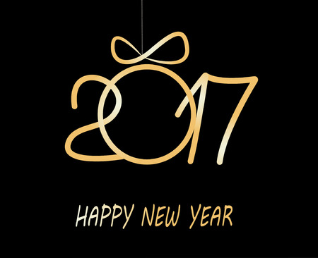 Christmas greeting card 2017 with golden balls from snowflakes.