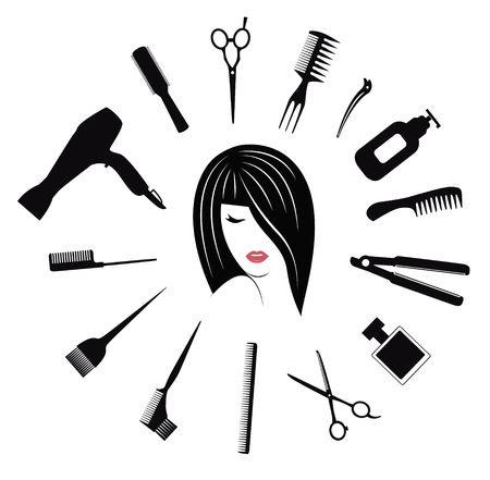 Hairdressing icons for womanの写真素材