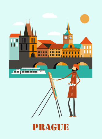 Prague city in Czech Republic. Vectorのイラスト素材