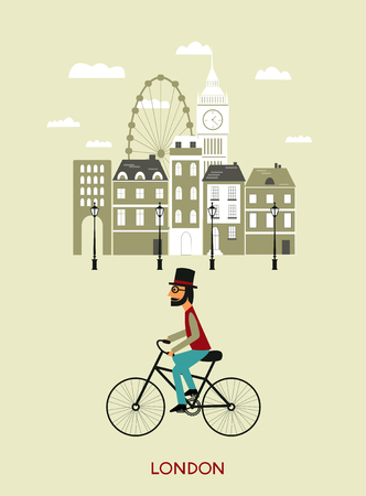 Man riding a bicykle in  London. Vectorのイラスト素材