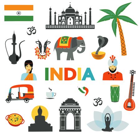 Traditional Indian symbols and icons collectionの写真素材