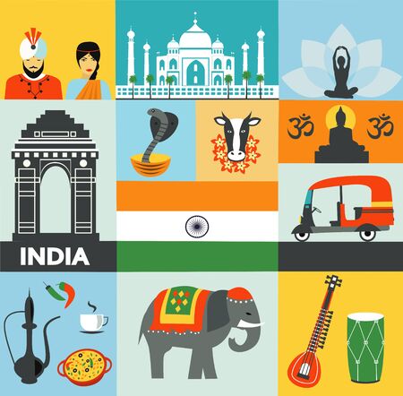 Traditional Indian symbols and icons collectionの写真素材